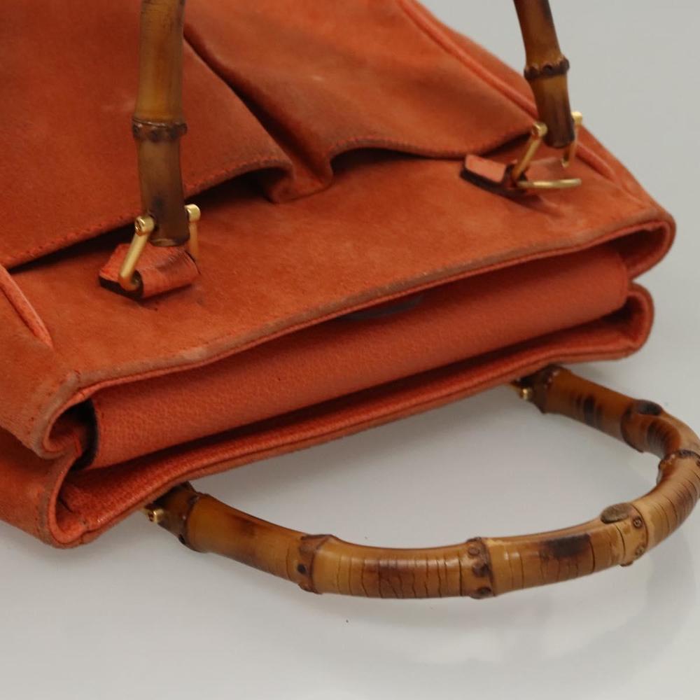 GUCCI Bamboo Hand Bag Suede 2way Orange Gold 000 123 0316 Auth 118353 - Picture 6 of 16